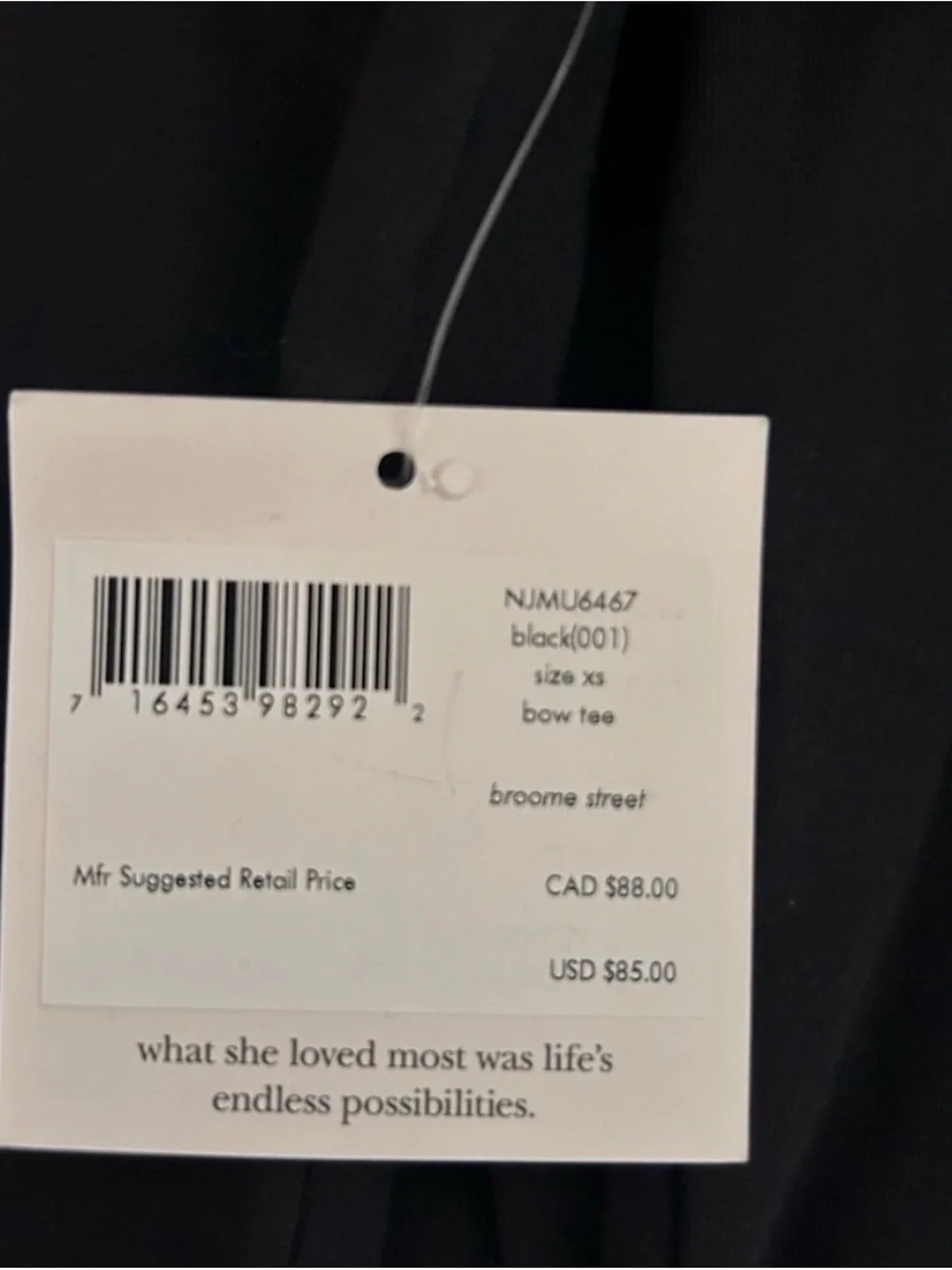 Kate Spade Broome Street Black White Bow Stretch T-Shirt - XS